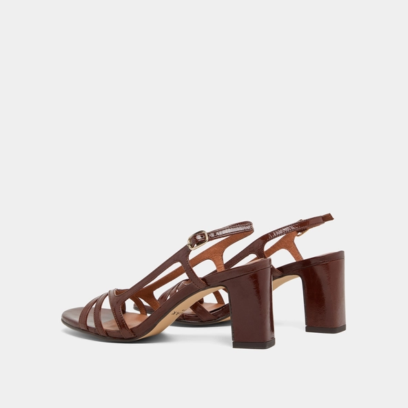 High-heeled sandals in brown shiny leather | VAIANA