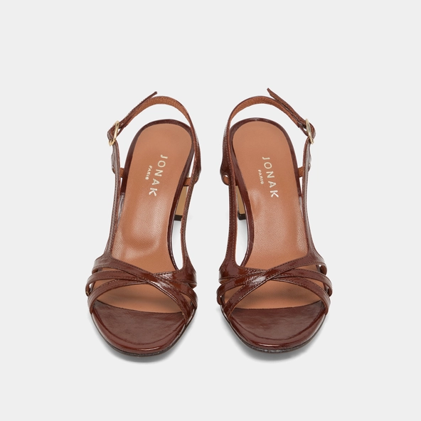 High-heeled sandals in brown shiny leather | VAIANA