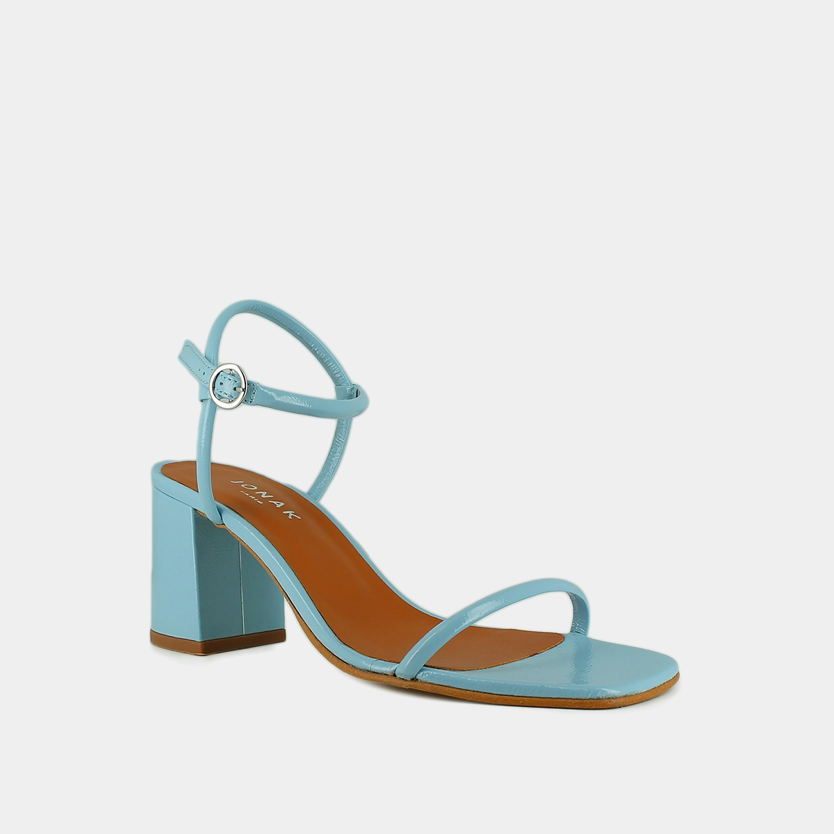 Sandals with thin straps in sky blue pleated patent | VEDETTE