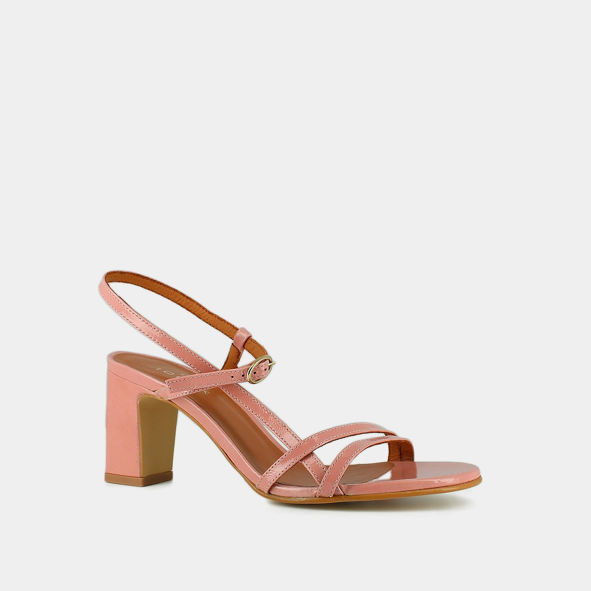 Heeled sandals with straps in pink pleated patent | VICOMTE