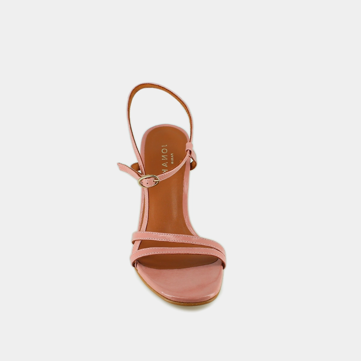 Heeled sandals with straps in pink pleated patent | VICOMTE
