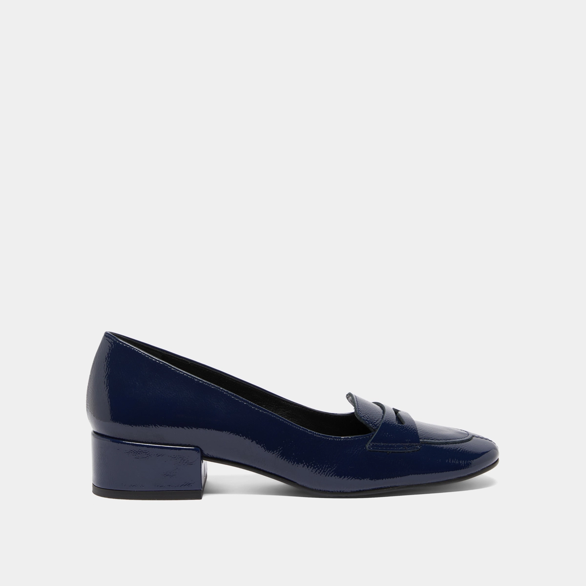 Low-heeled loafers in blue pleated patent | BERNIE
