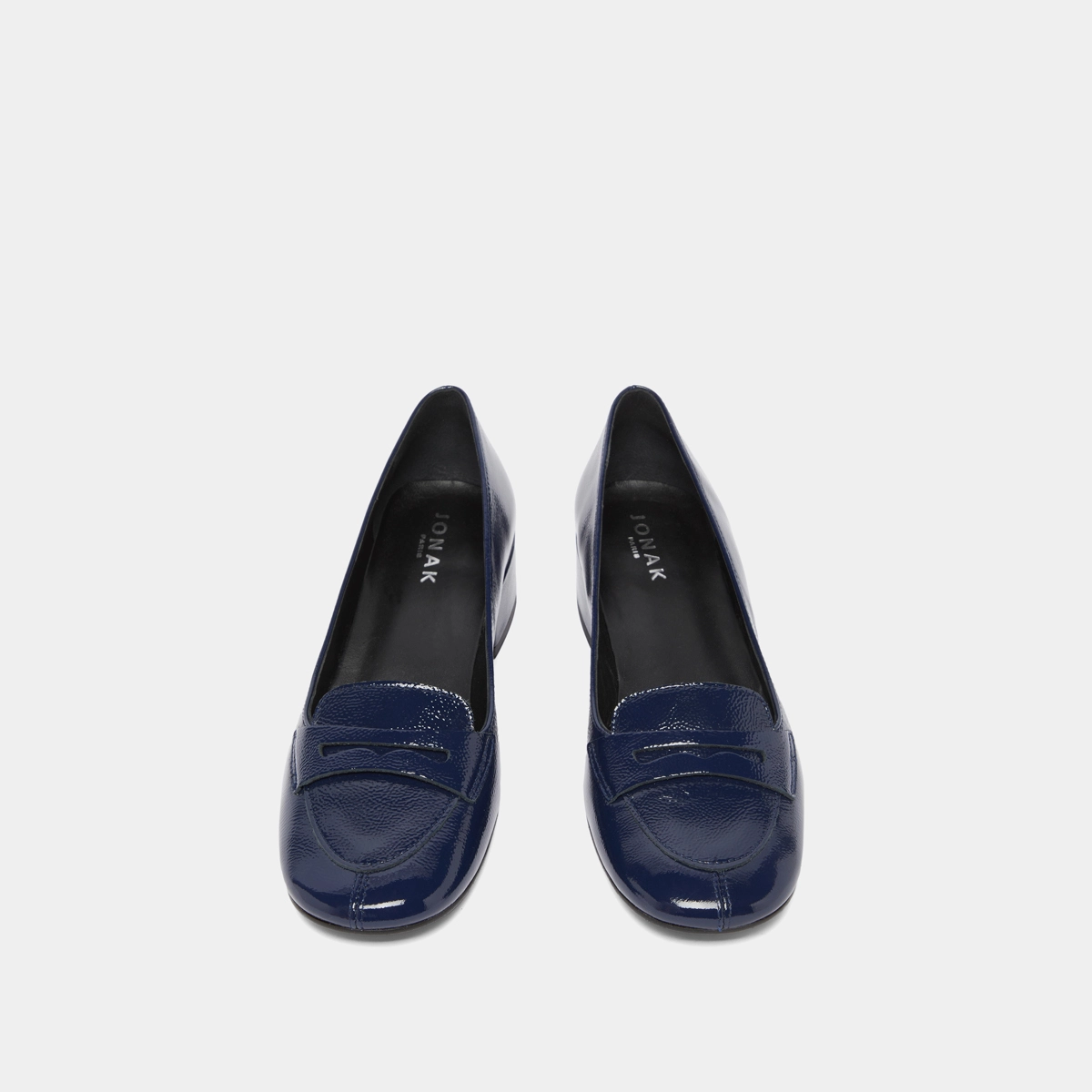 Low-heeled loafers in blue pleated patent | BERNIE