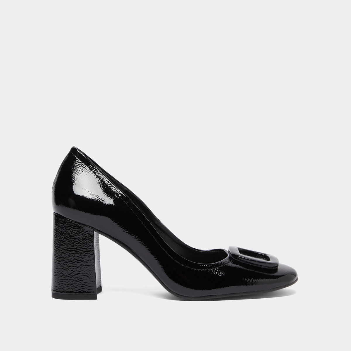 Pumps with buckles in black pleated patent | BISOU
