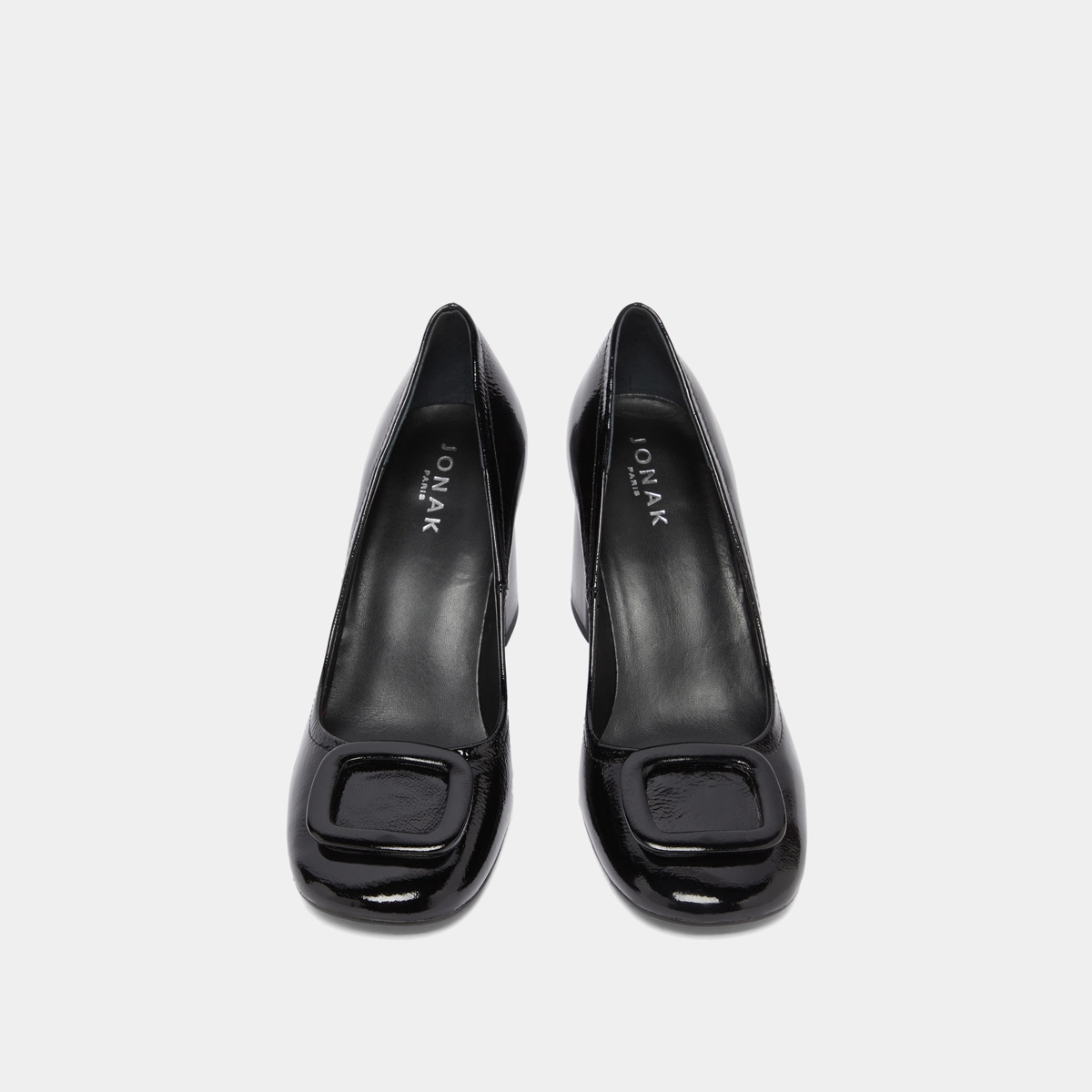 Pumps with buckles in black pleated patent | BISOU