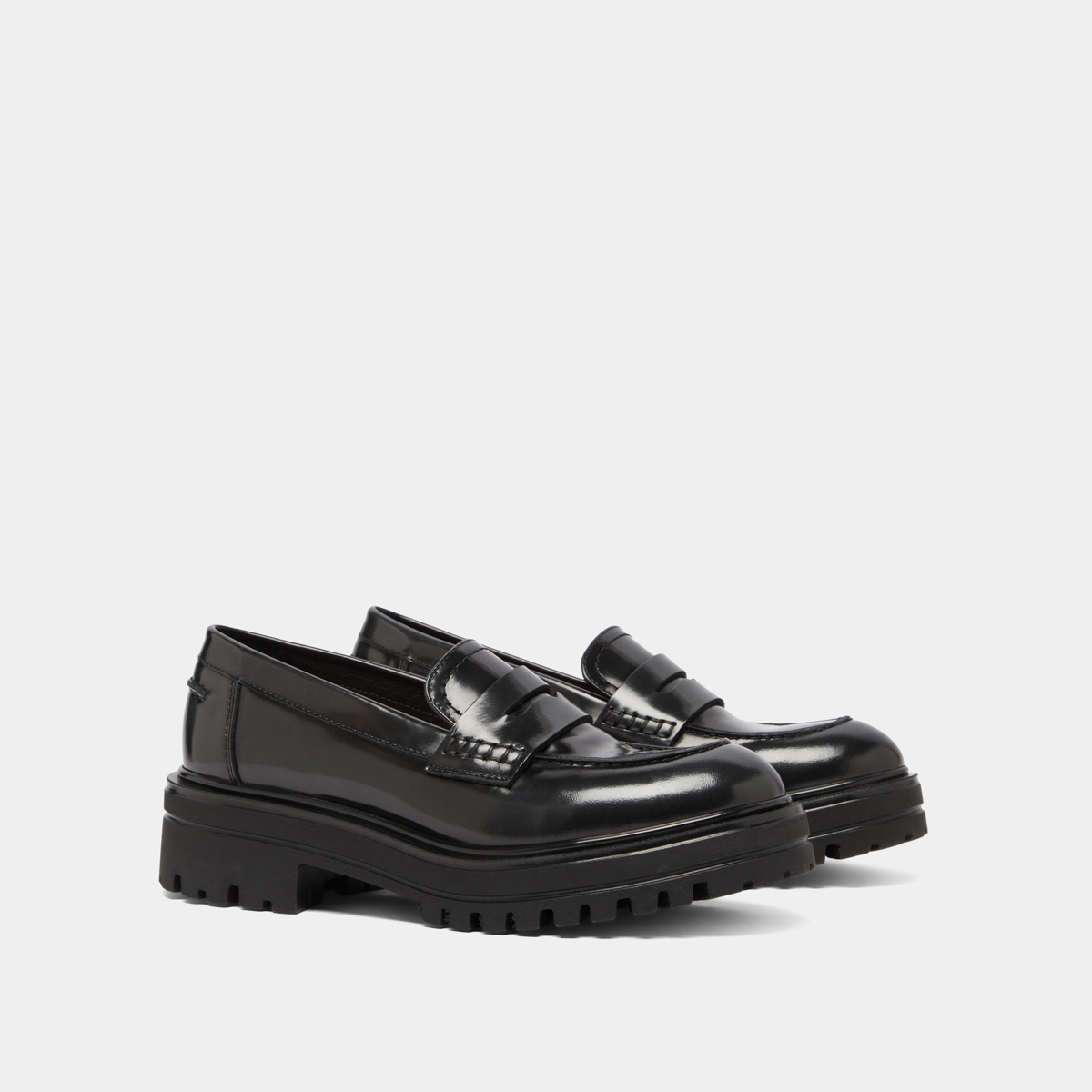 Loafers with notched soles in grey patinated leather | ALFI