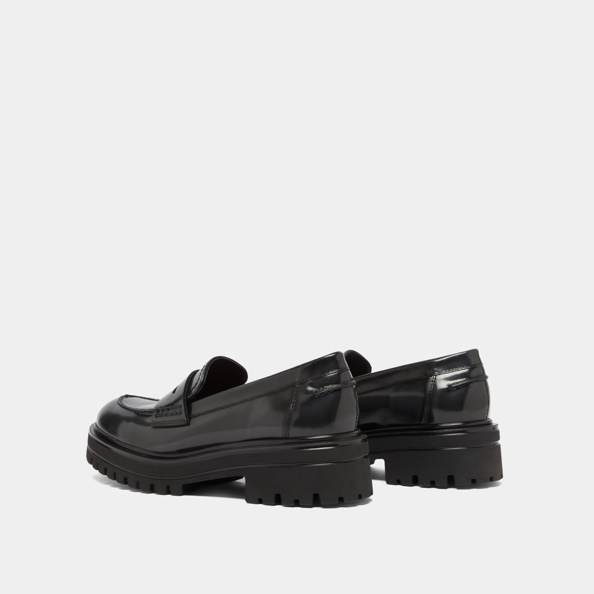 Loafers with notched soles in grey patinated leather | ALFI