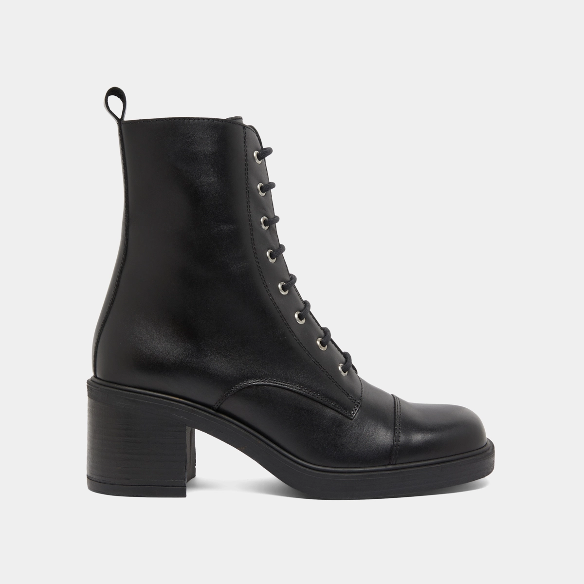 Lace-up ankle boots with back elastic straps in black leather | PANAME