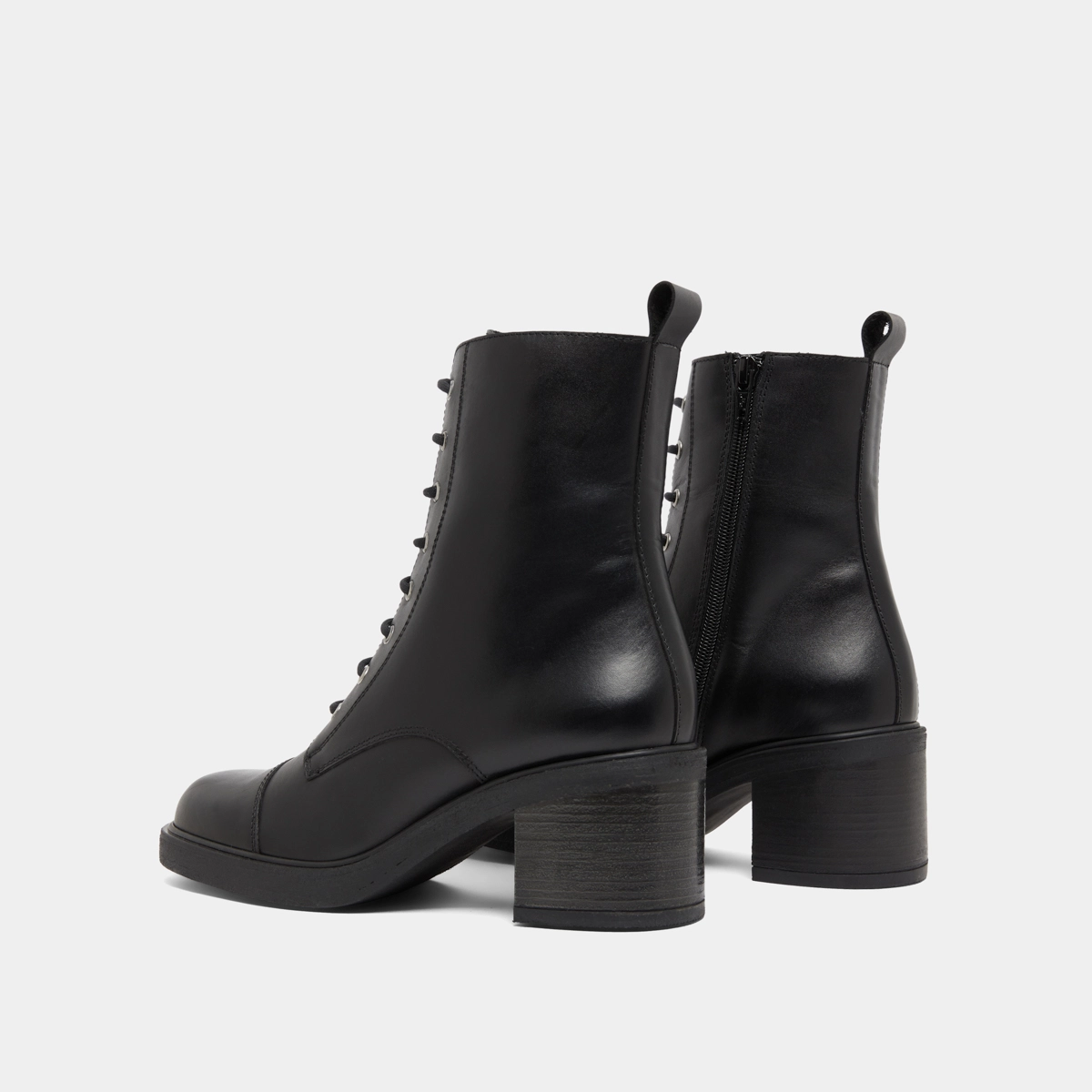 Lace-up ankle boots with back elastic straps in black leather | PANAME