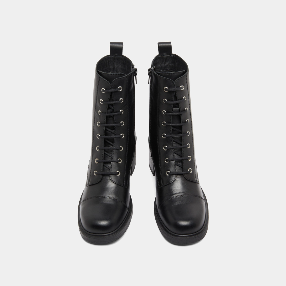 Lace-up ankle boots with back elastic straps in black leather | PANAME