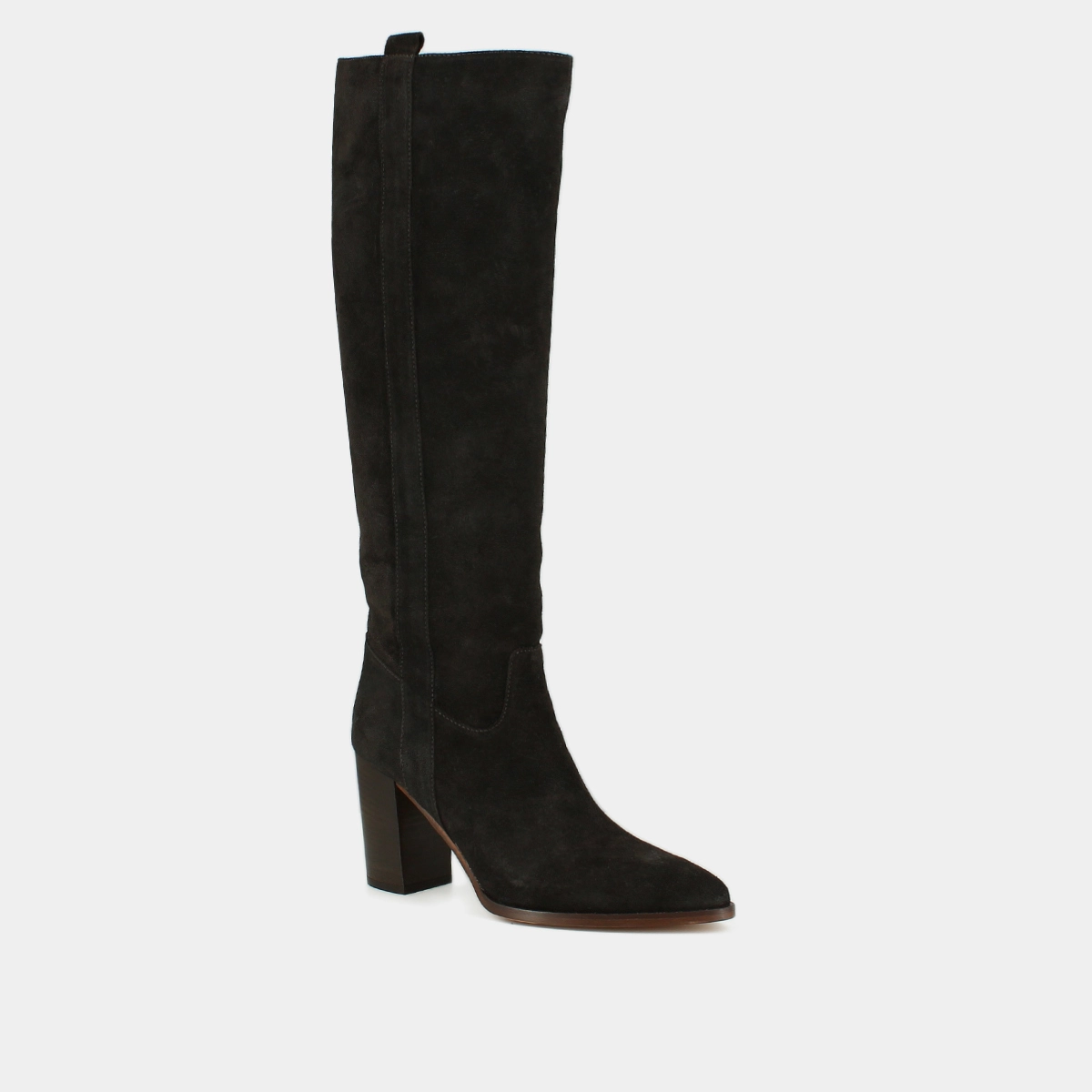 Boots with high heels and pointed toes in dark brown suede | PECHE