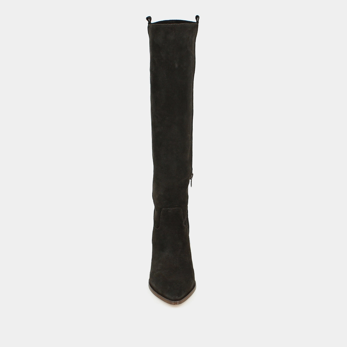 Boots with high heels and pointed toes in dark brown suede | PECHE
