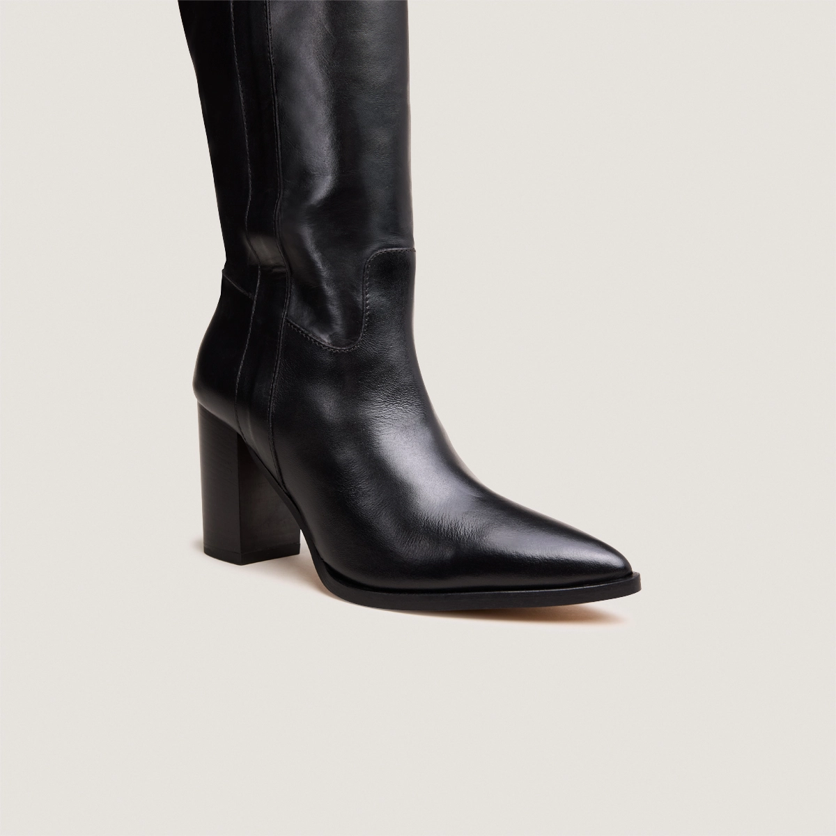 Boots with high heels and pointed toes in black leather | PECHE