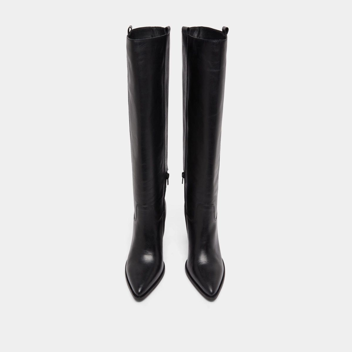 Boots with high heels and pointed toes in black leather | PECHE