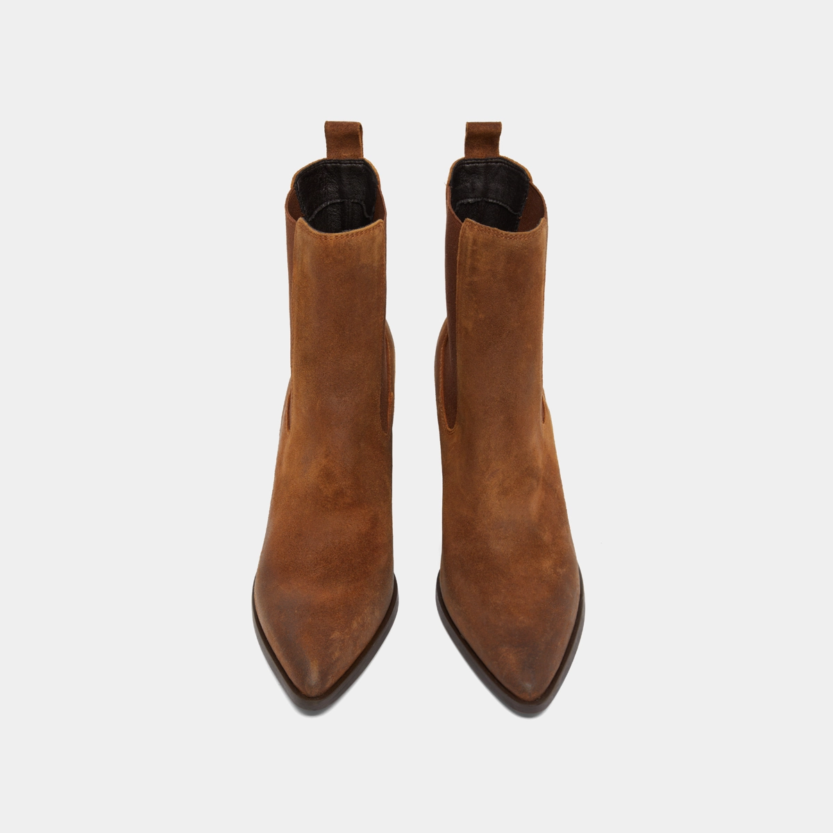 Heeled ankle boots with elastics in cognac laminated suede | PEPITA