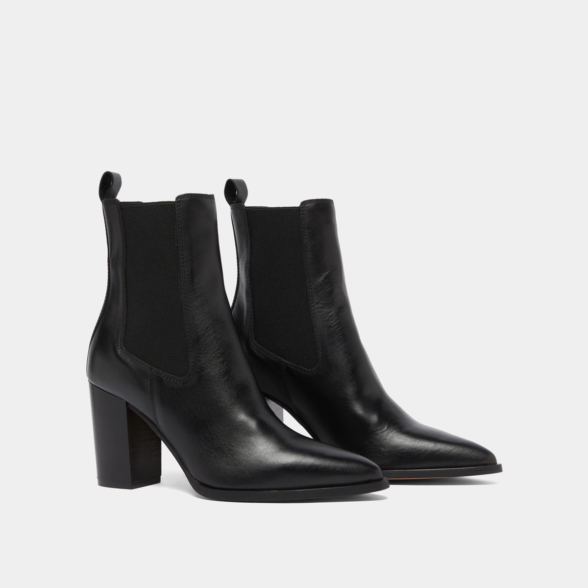 Heeled ankle boots with elastics in black leather | PEPITA