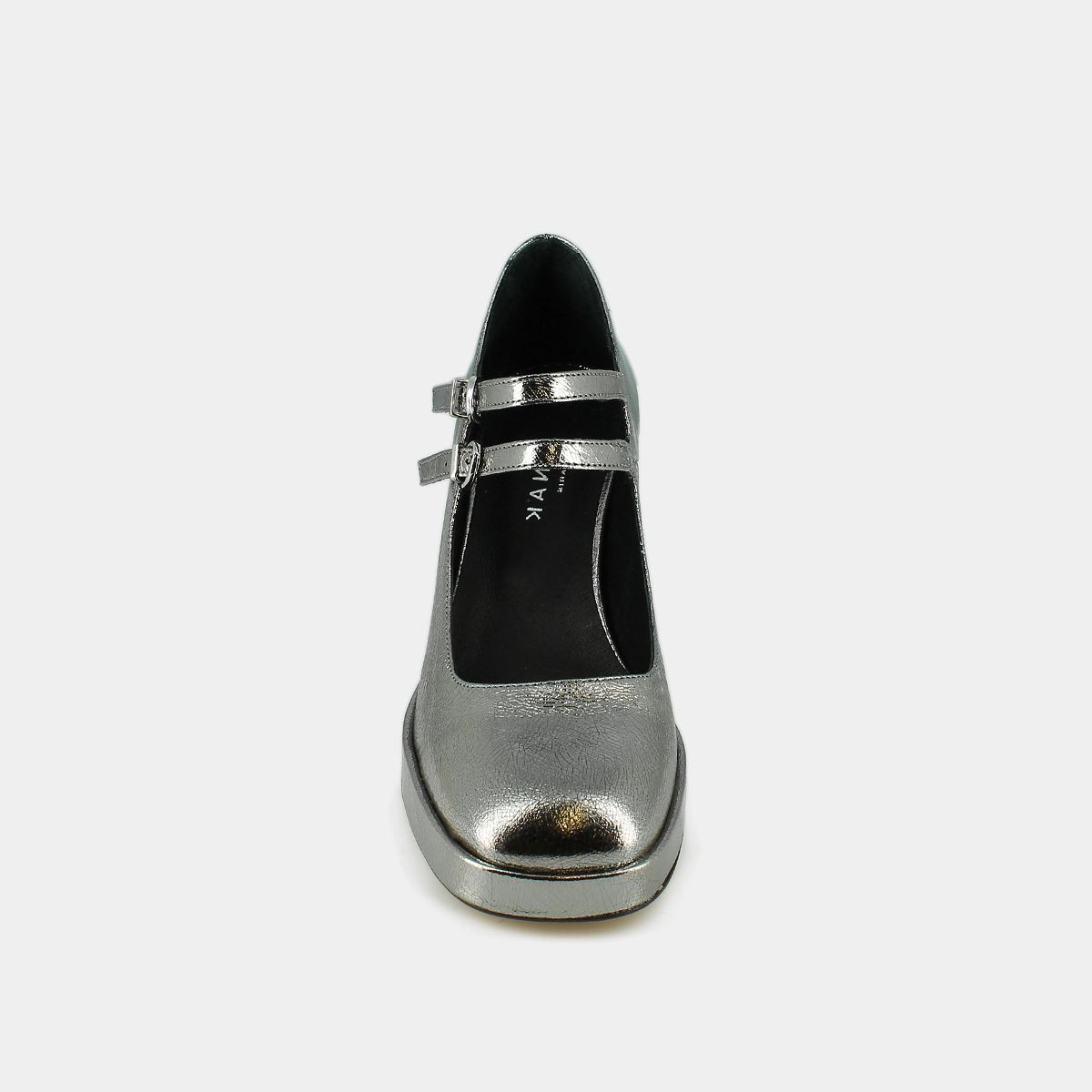 Mary Jane with double straps and platforms in dark silver metallic leather | VERITE