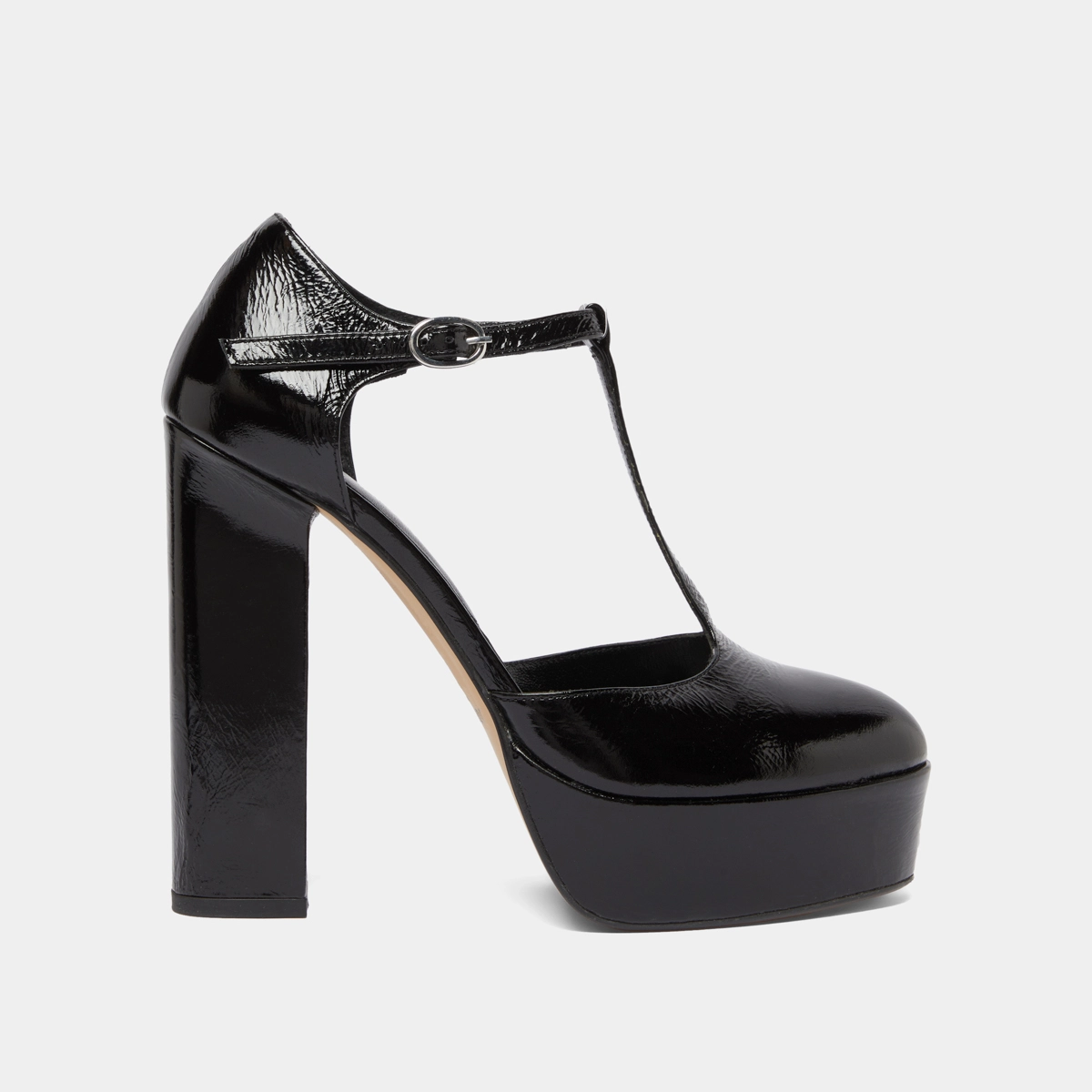 Heeled t-bar in black shiny leather | VANCO