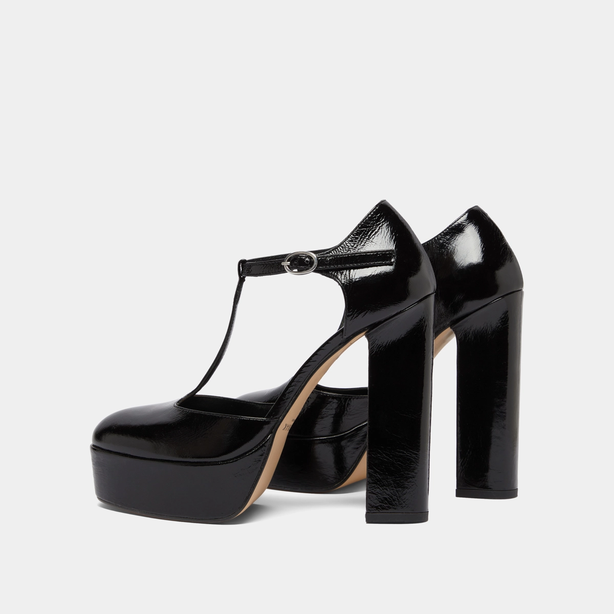 Heeled t-bar in black shiny leather | VANCO