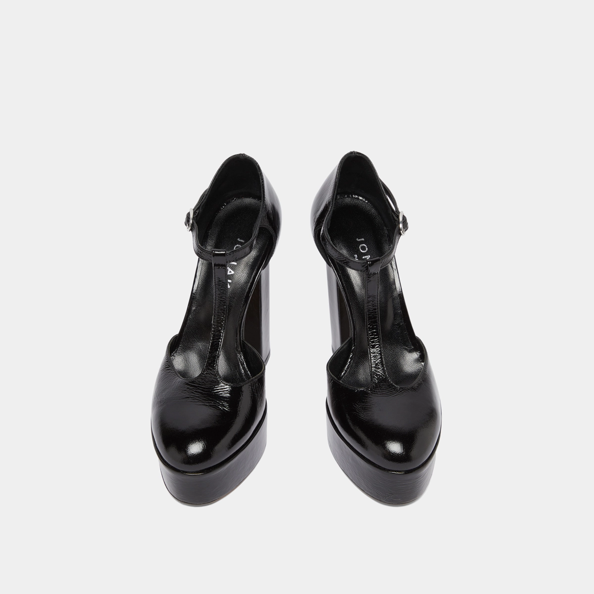 Heeled t-bar in black shiny leather | VANCO
