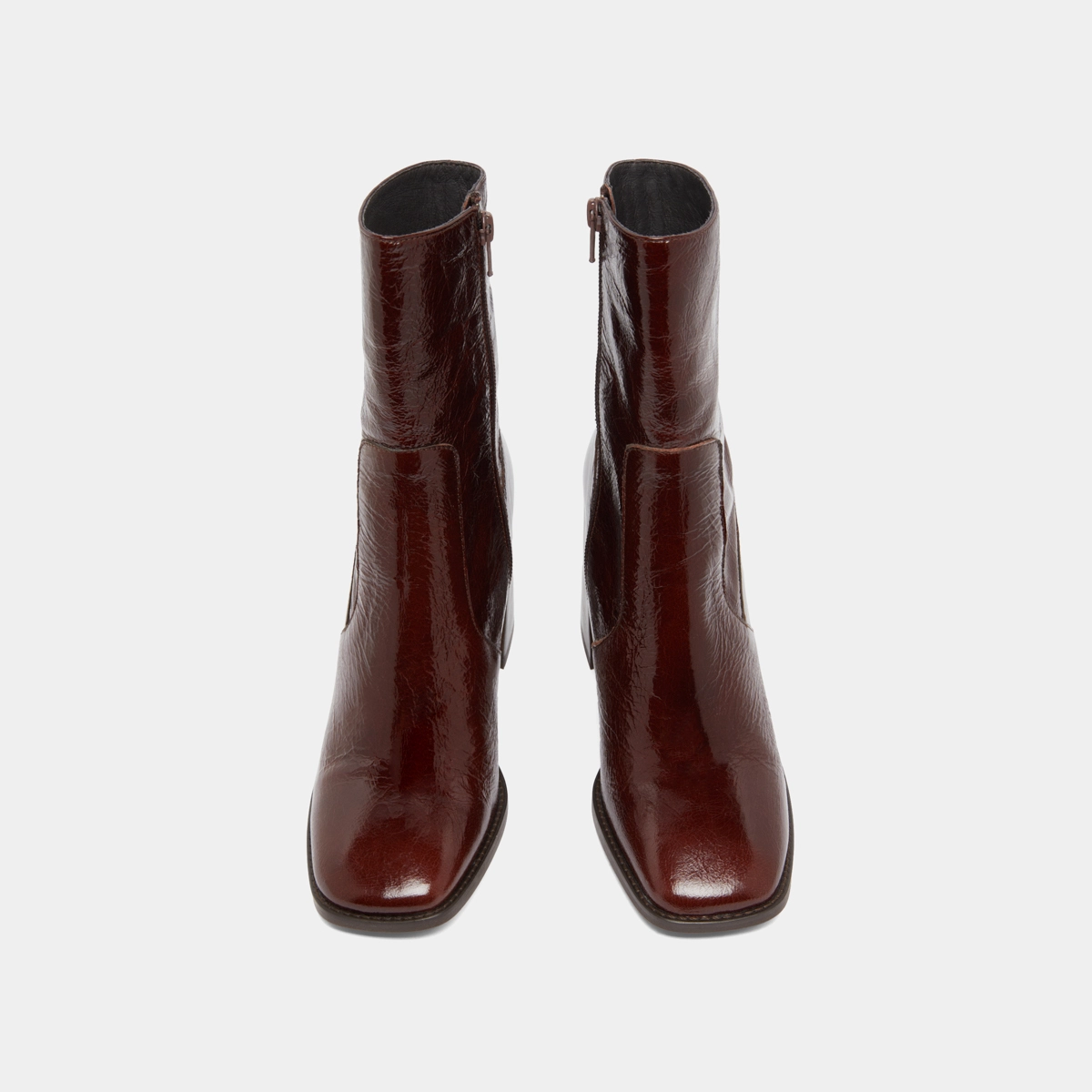 Heeled ankle boots with square toes in chocolate shiny leather | VIDAL