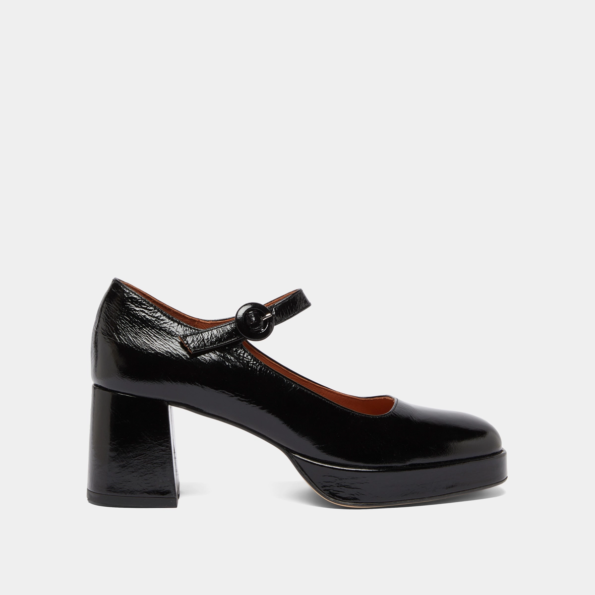 Babies with heels and unique straps in black shiny leather | VUELO