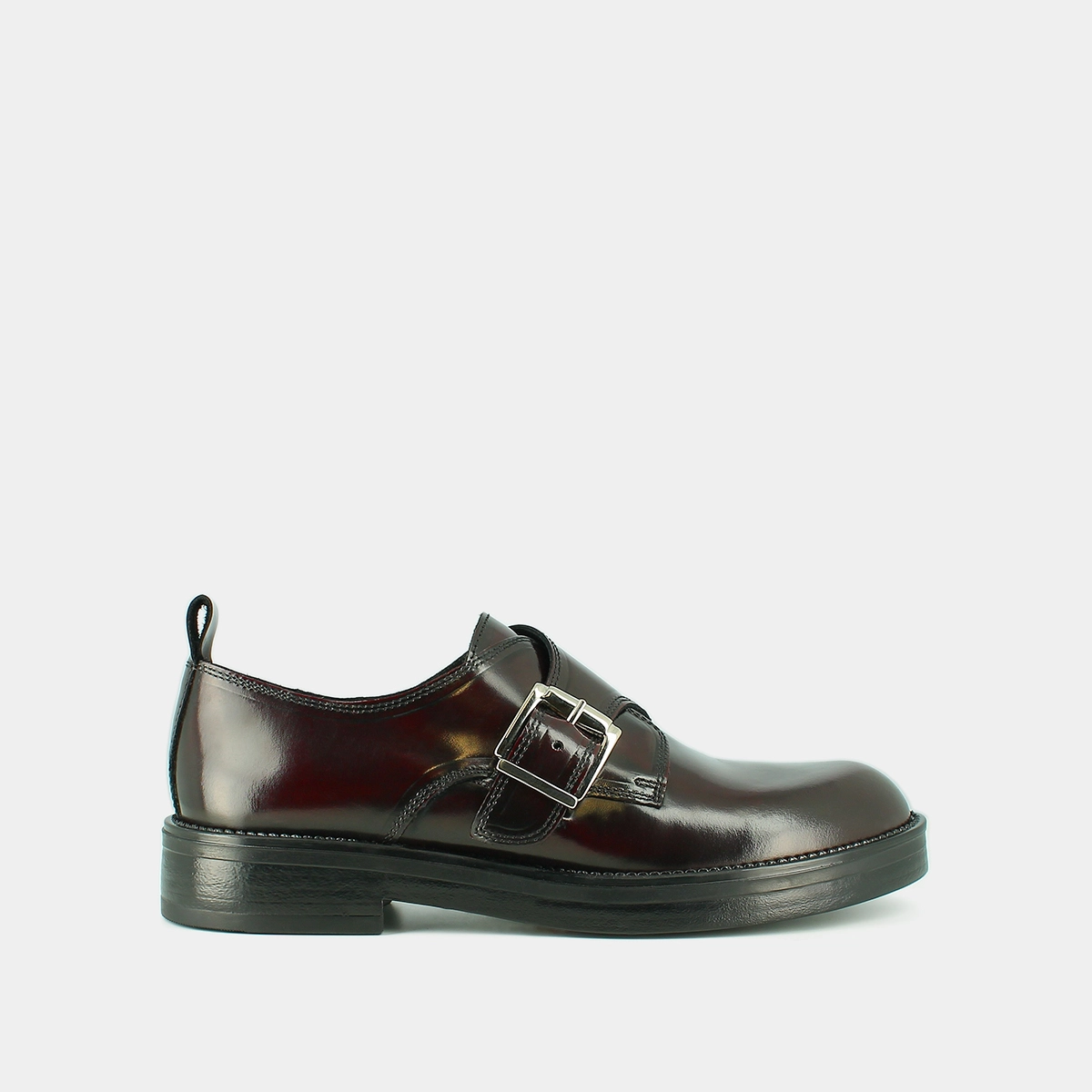 Derbies with adjustable buckles in burgundy patinated leather | ARCHIBALD