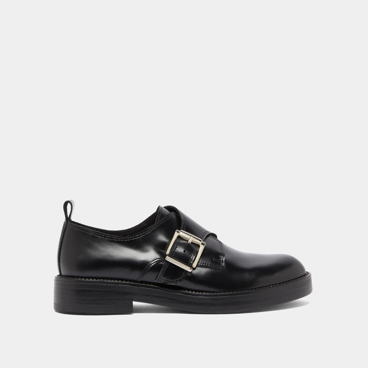 Derbies with adjustable buckles in black glazed leather | ARCHIBALD