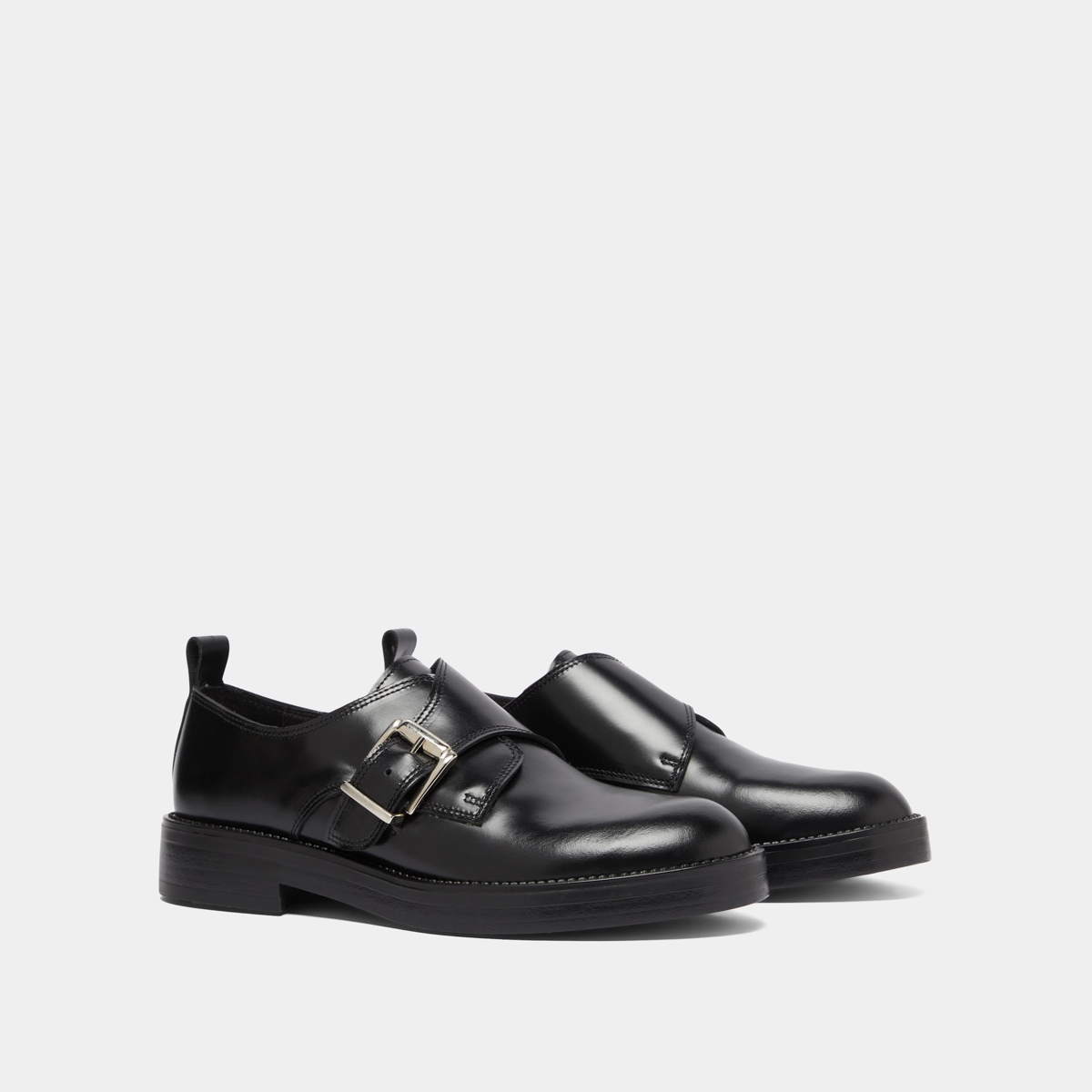 Derbies with adjustable buckles in black glazed leather | ARCHIBALD