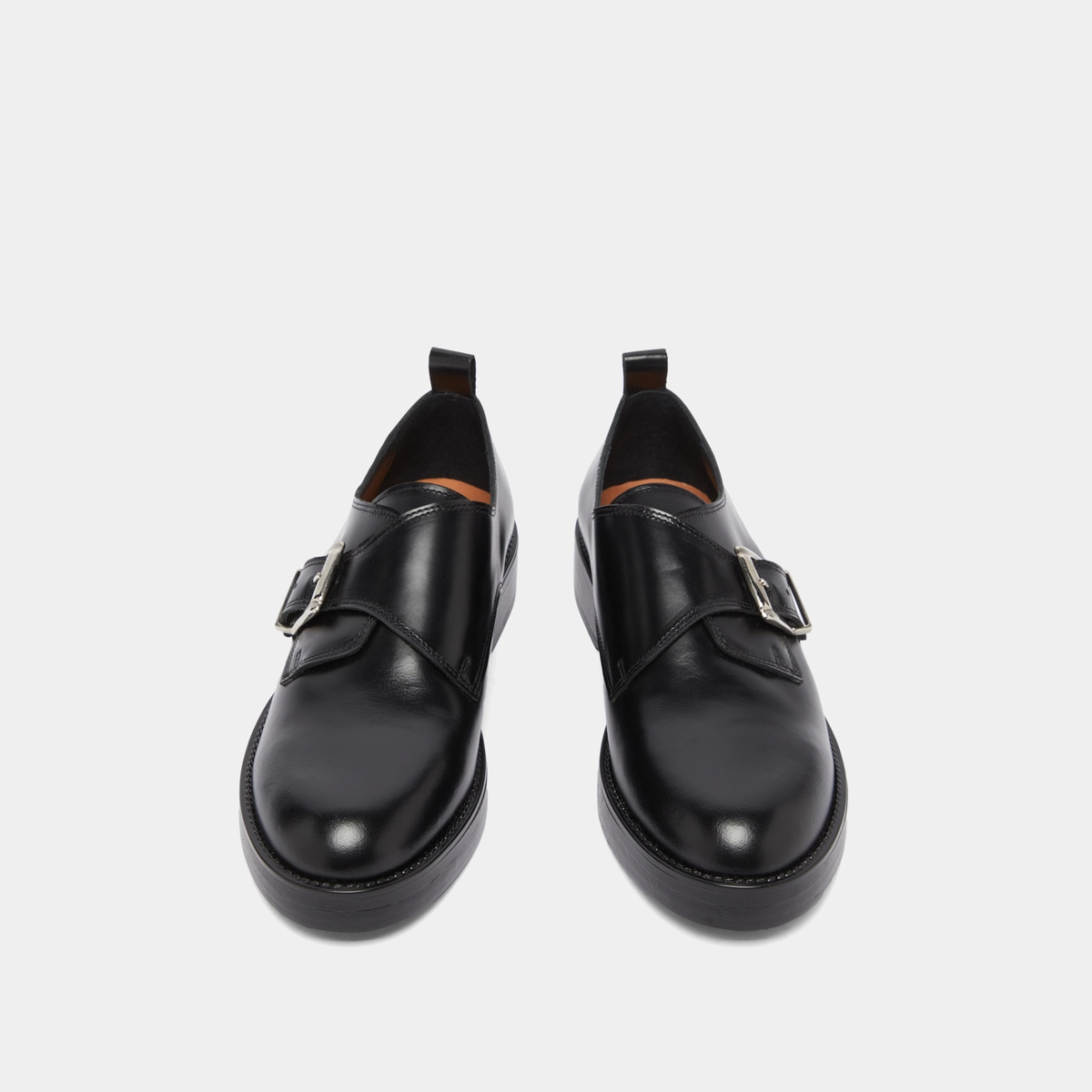 Derbies with adjustable buckles in black glazed leather | ARCHIBALD