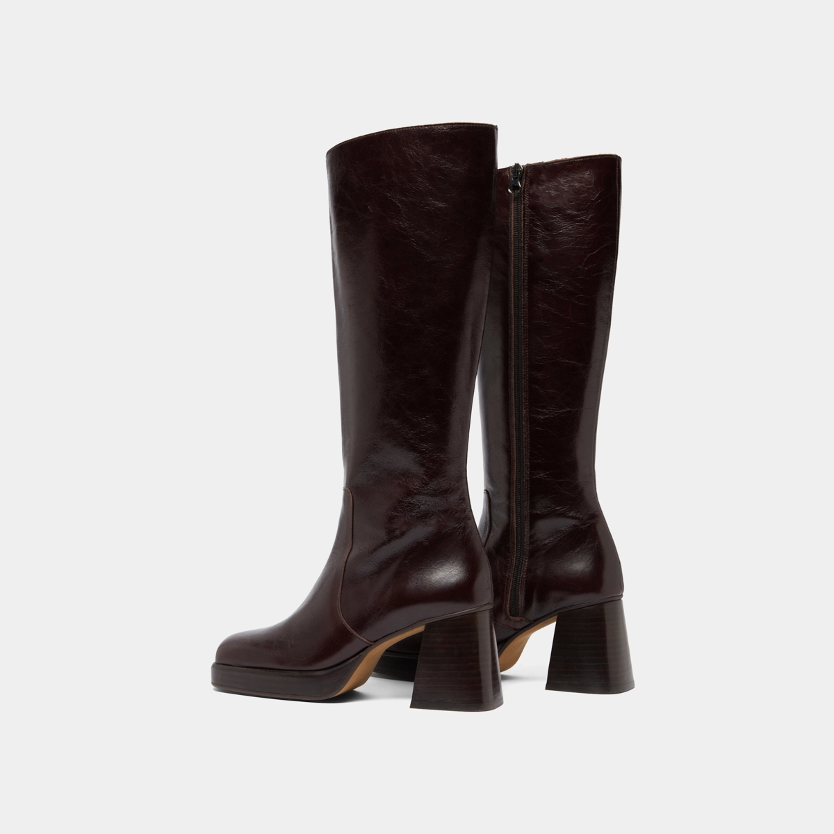 Platform boots in chocolate distressed leather | BETINA