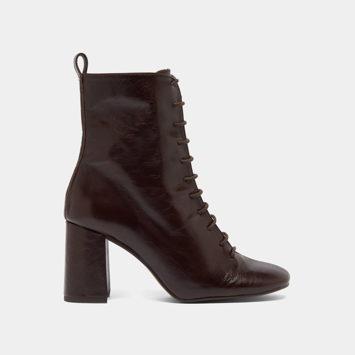 Heeled and lace-up ankle boots in chocolate distressed leather | BOSE
