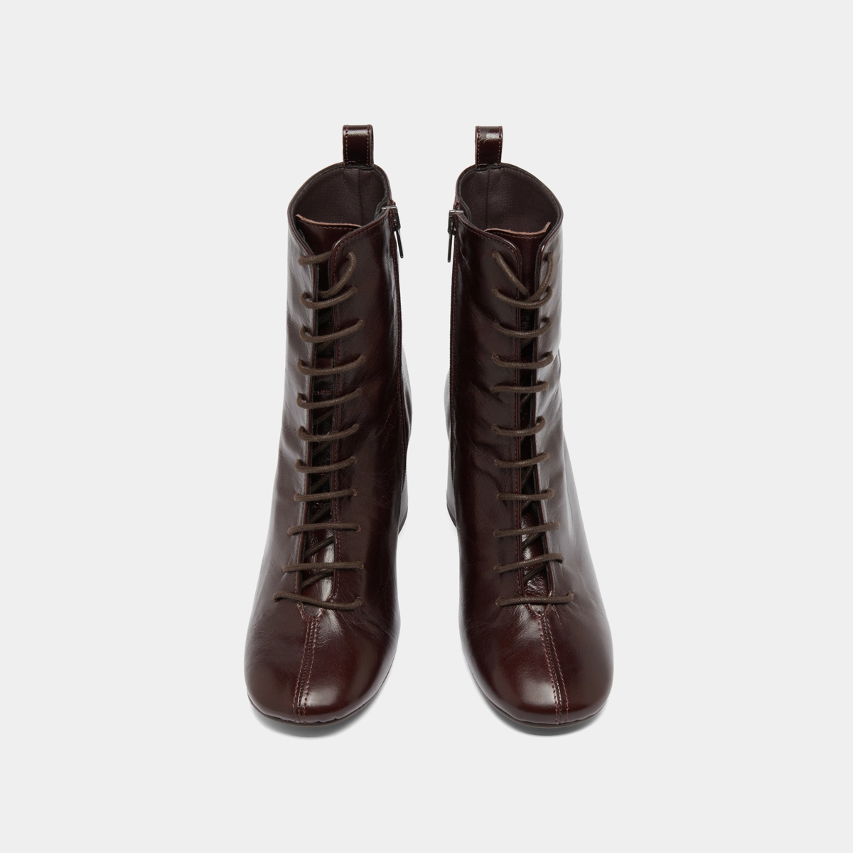 Heeled and lace-up ankle boots in chocolate distressed leather | BOSE