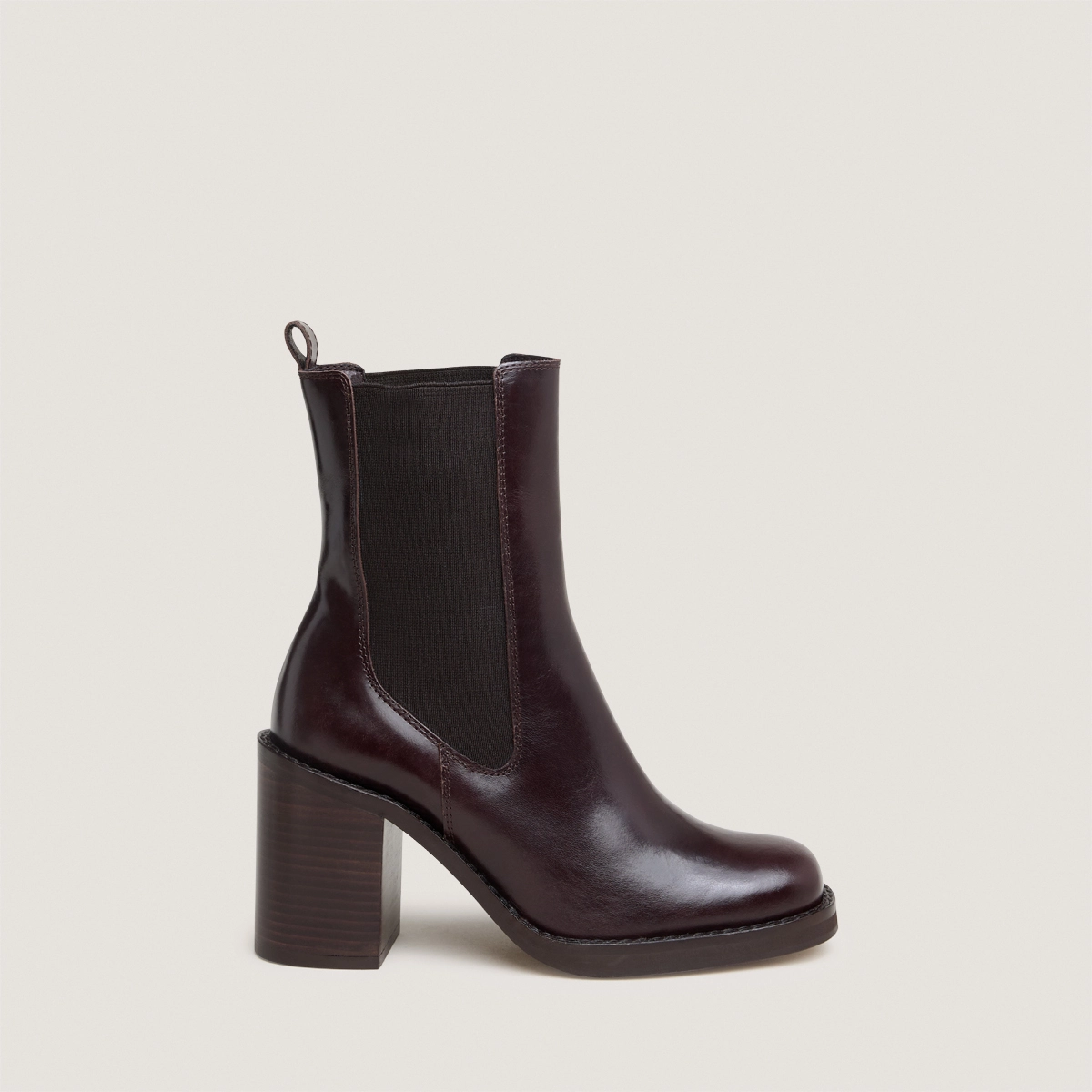 Ankle boots with overflowing heels in dark brown leather | BRETZ