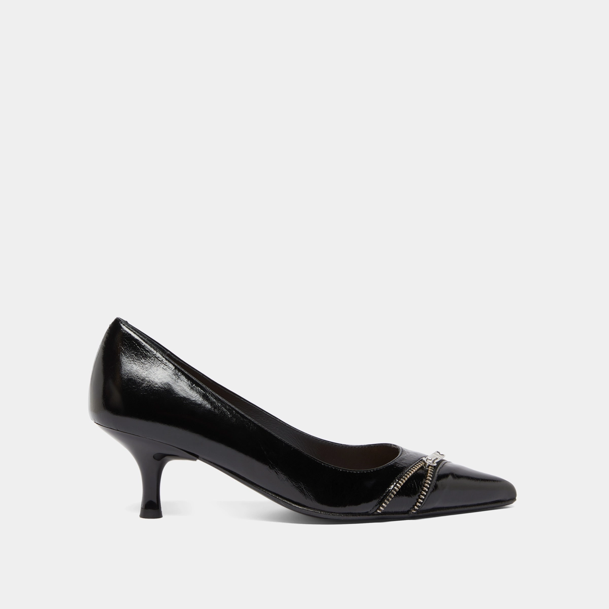 Pumps with zip in black shiny leather | DANIELA