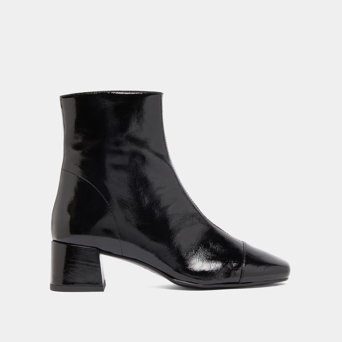 Ankle boots with zips in black pleated patent leather | DOMENICA