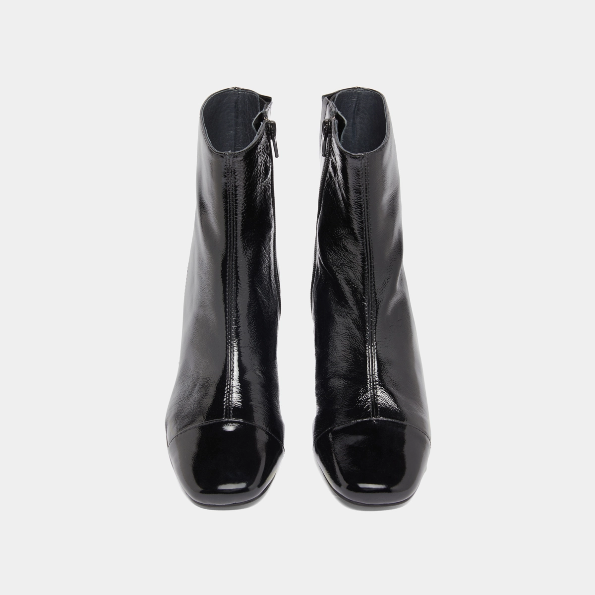 Ankle boots with zips in black pleated patent leather | DOMENICA