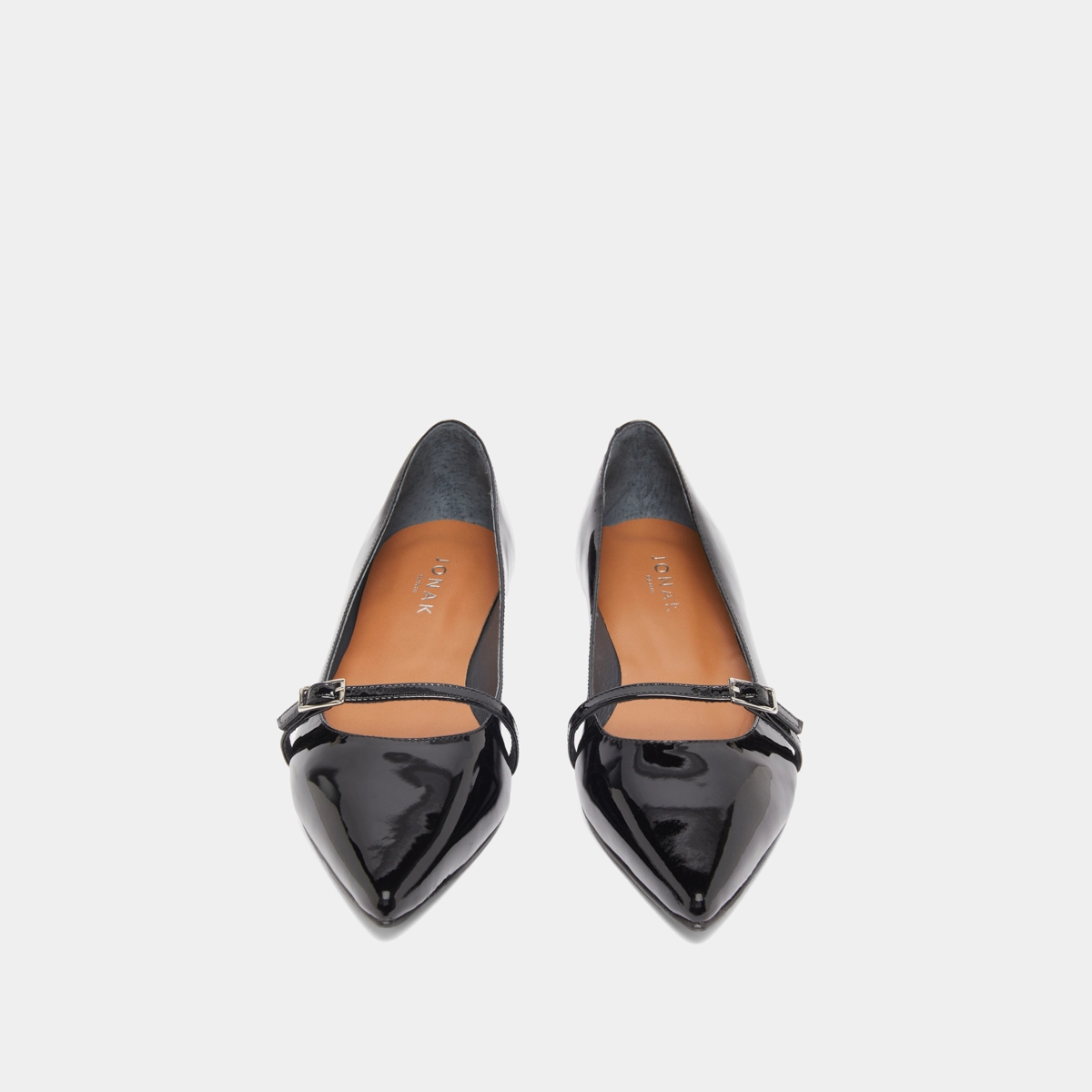 Ballet flats with adjustable buckles in black patent | DOMEN