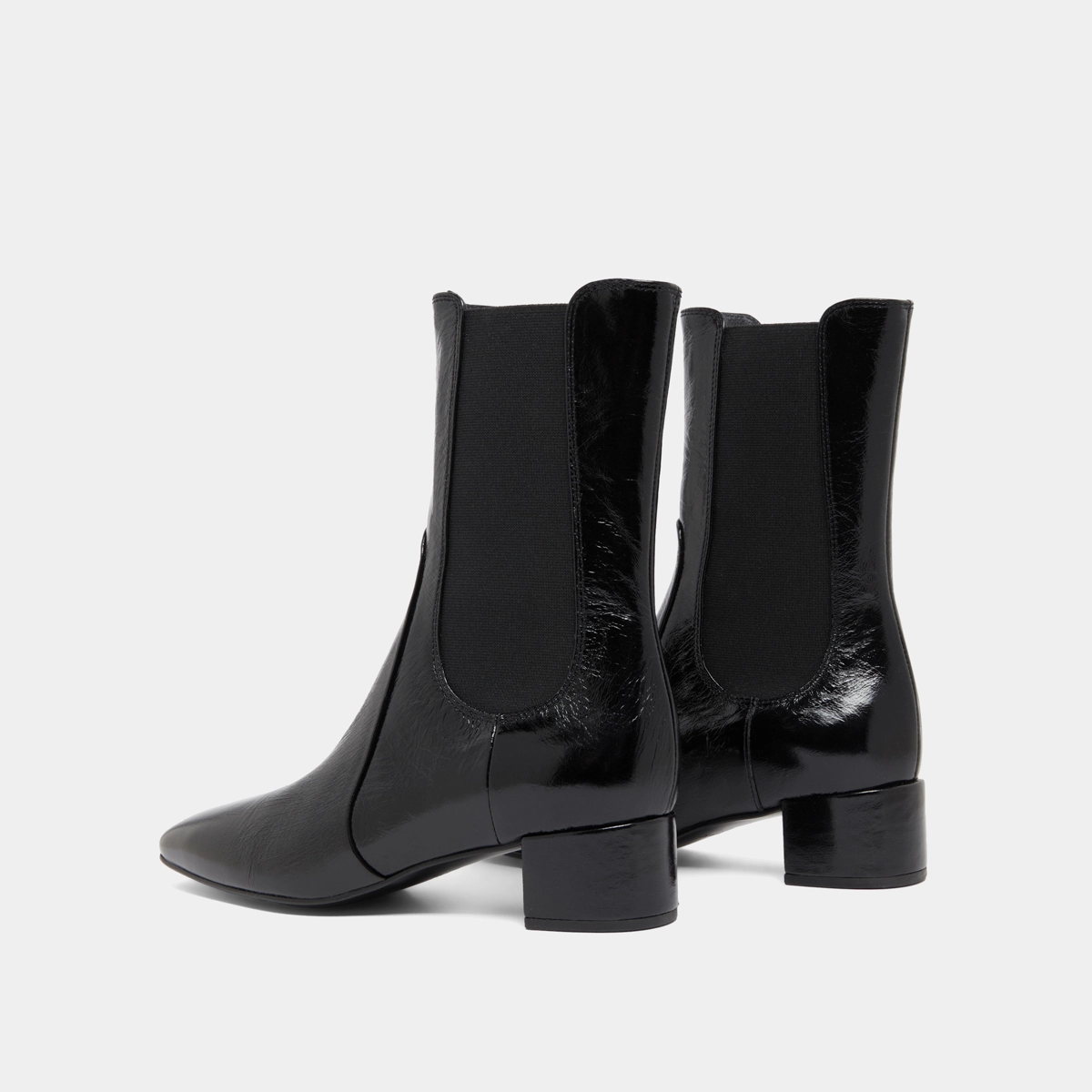 Ankle boots with elastics in black shiny leather | DOXI