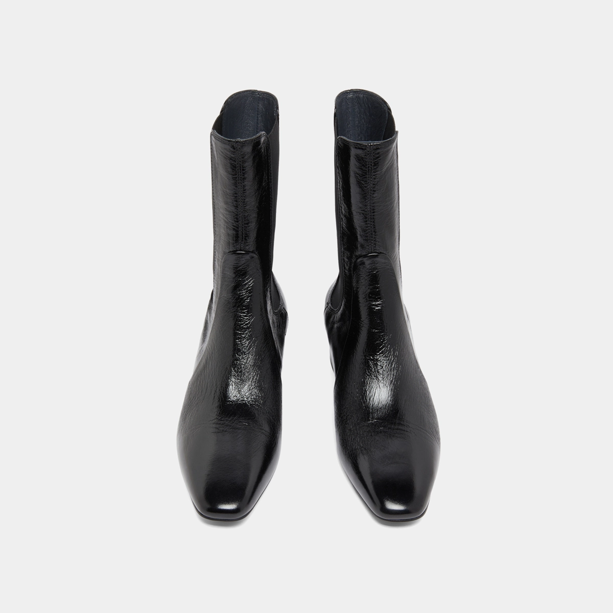 Ankle boots with elastics in black shiny leather | DOXI