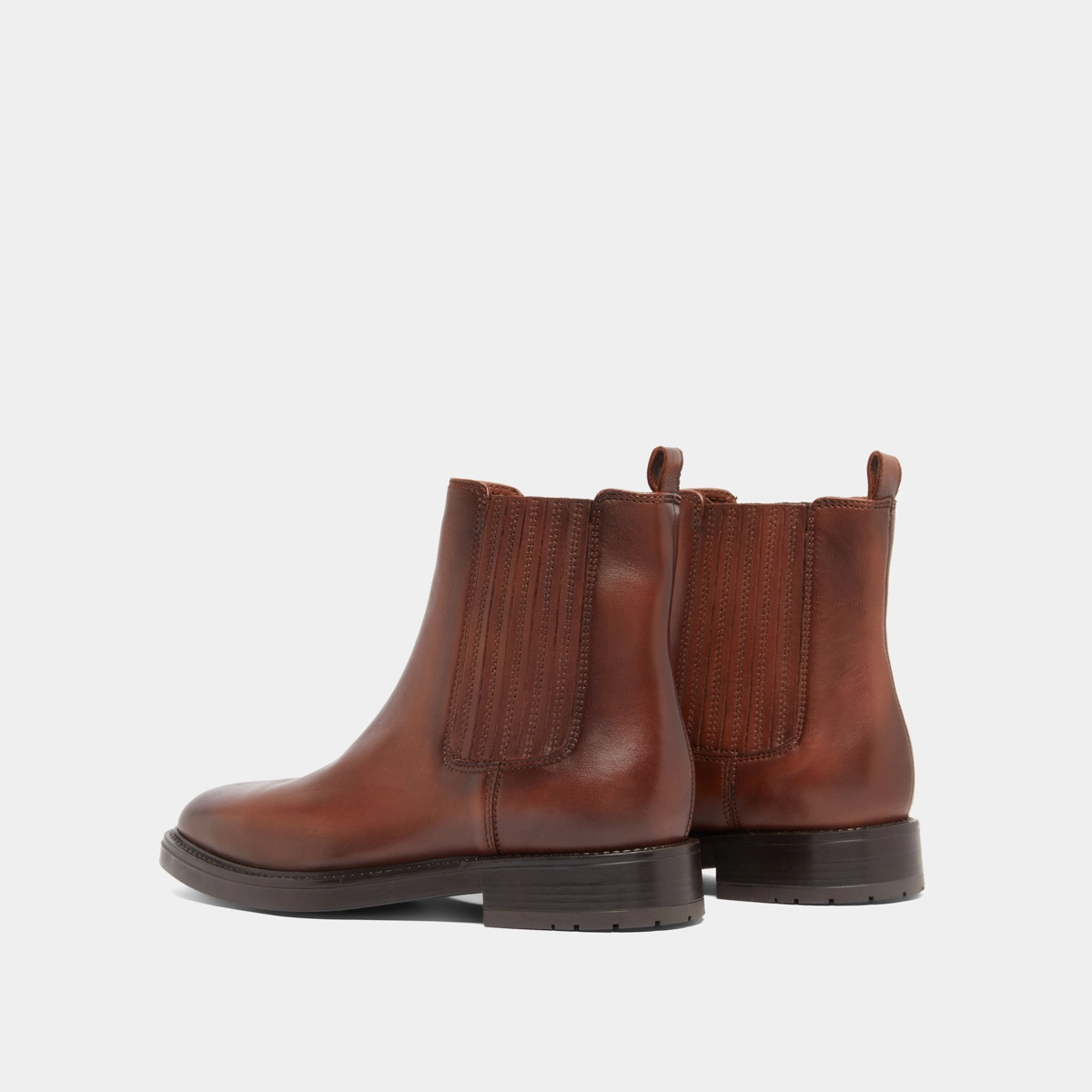 Lowoots with gathers in cognac patinated leather | CLEANDRE