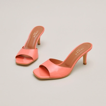 Heeled mules in coral patent | VERTIGO