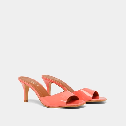 Heeled mules in coral patent | VERTIGO