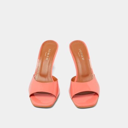 Heeled mules in coral patent | VERTIGO