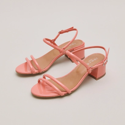 Heeled sandals in coral patent | ADAM