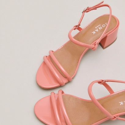Heeled sandals in coral patent | ADAM