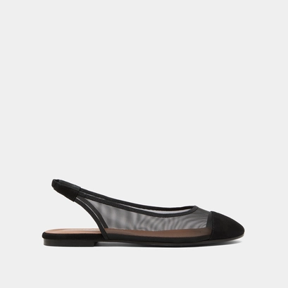 Oval-toed ballet flats in black velvet and mesh | DALAYO