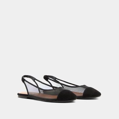 Oval-toed ballet flats in black velvet and mesh | DALAYO