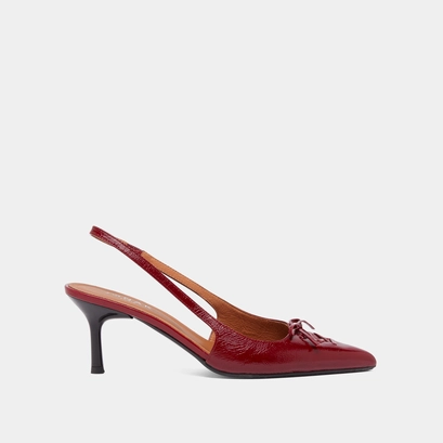Pumps with open backs in carmine red shiny leather | DOLENE