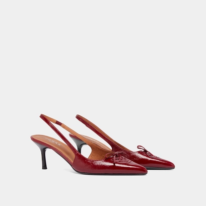 Pumps with open backs in carmine red shiny leather | DOLENE